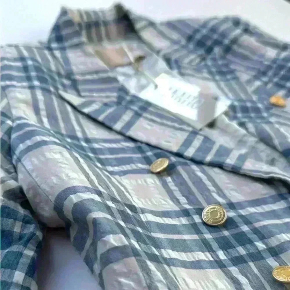 OLIVVI New Fitted Plaid Blazer Jacket NWT Blue & Cream - Picture 7 of 16